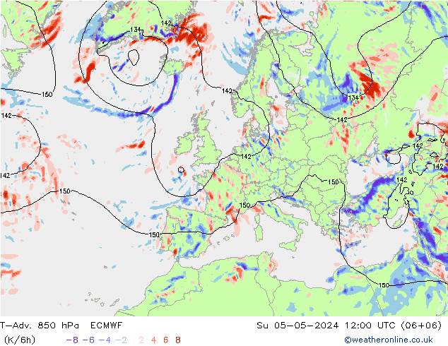 T-Adv. 850 hPa ECMWF So 05.05.2024 12 UTC