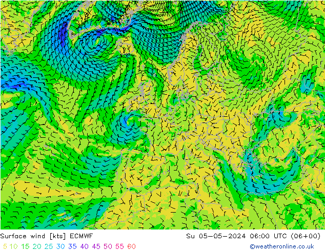 Surface wind ECMWF Su 05.05.2024 06 UTC