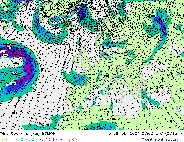 Wind 950 hPa ECMWF Mo 06.05.2024 06 UTC