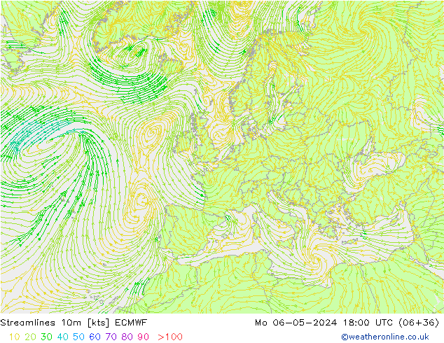 Linia prądu 10m ECMWF pon. 06.05.2024 18 UTC