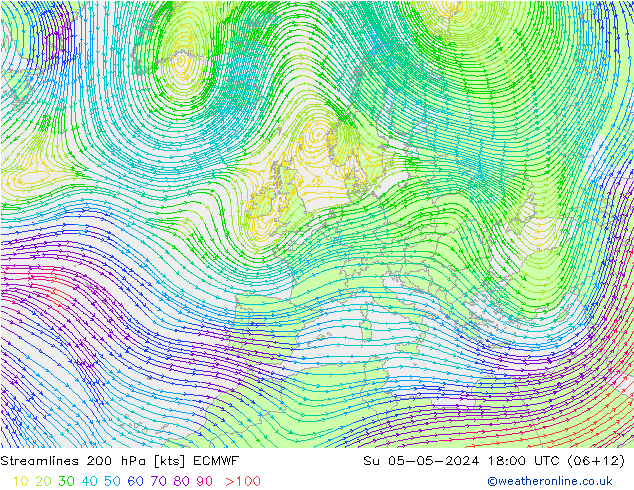 Rüzgar 200 hPa ECMWF Paz 05.05.2024 18 UTC