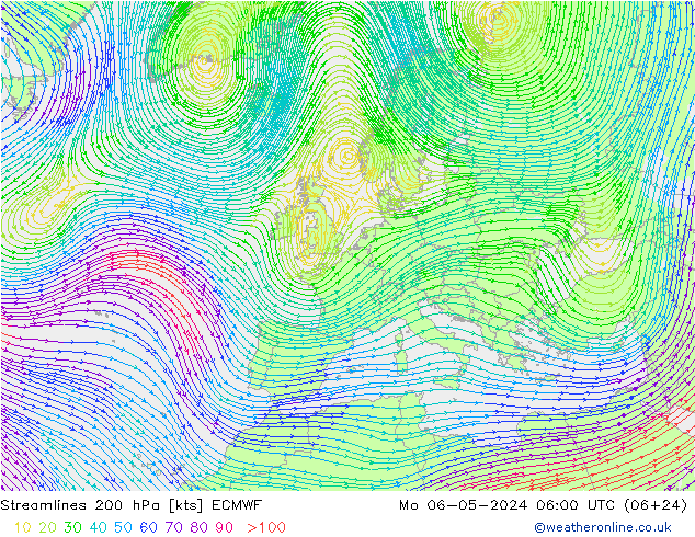 Ligne de courant 200 hPa ECMWF lun 06.05.2024 06 UTC