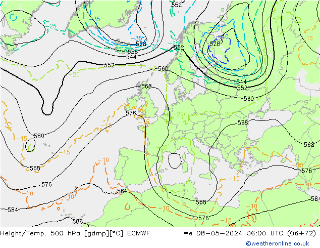 Z500/Rain (+SLP)/Z850 ECMWF mer 08.05.2024 06 UTC