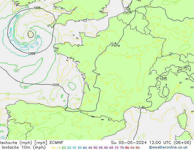 Isotachs (mph) ECMWF Ne 05.05.2024 12 UTC