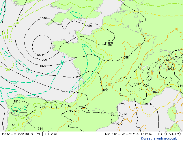 Theta-e 850hPa ECMWF lun 06.05.2024 00 UTC