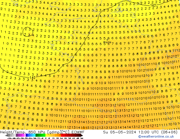 Z500/Rain (+SLP)/Z850 ECMWF Su 05.05.2024 12 UTC