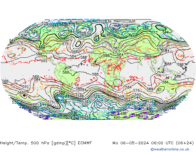 Z500/Rain (+SLP)/Z850 ECMWF pon. 06.05.2024 06 UTC