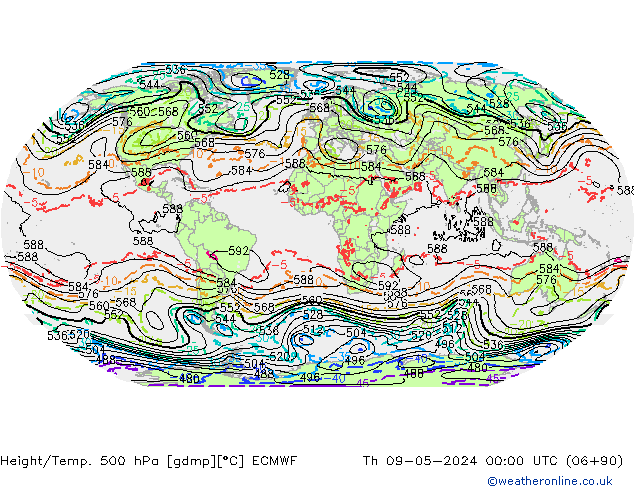 Height/Temp. 500 hPa ECMWF gio 09.05.2024 00 UTC