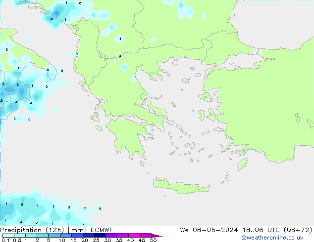 Precipitation (12h) ECMWF We 08.05.2024 06 UTC