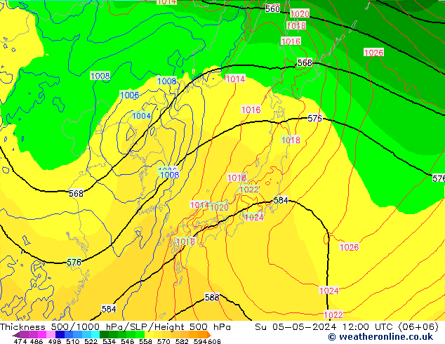 500-1000 hPa Kalınlığı ECMWF Paz 05.05.2024 12 UTC