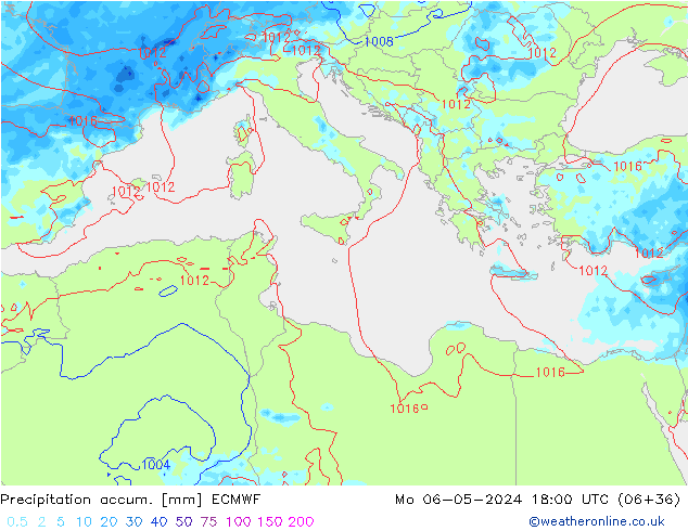Precipitation accum. ECMWF Mo 06.05.2024 18 UTC