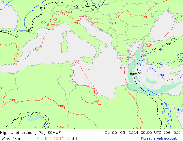 High wind areas ECMWF Ne 05.05.2024 09 UTC