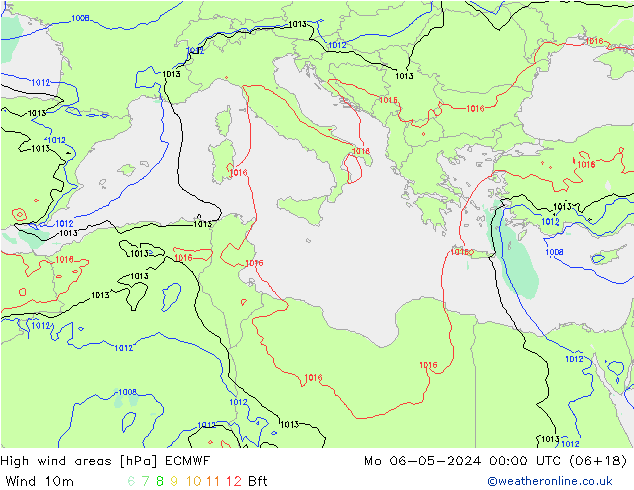 High wind areas ECMWF Mo 06.05.2024 00 UTC