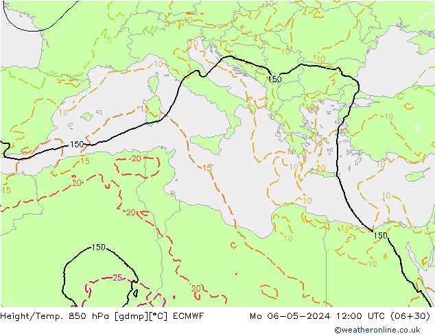 Z500/Yağmur (+YB)/Z850 ECMWF Pzt 06.05.2024 12 UTC