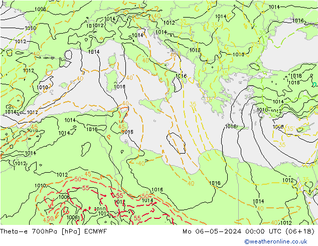 Theta-e 700hPa ECMWF Mo 06.05.2024 00 UTC