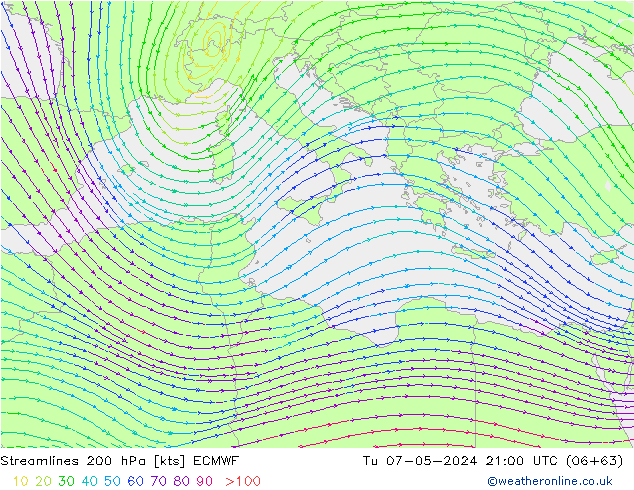 Rüzgar 200 hPa ECMWF Sa 07.05.2024 21 UTC
