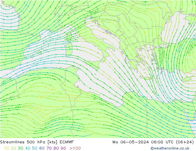 Ligne de courant 500 hPa ECMWF lun 06.05.2024 06 UTC