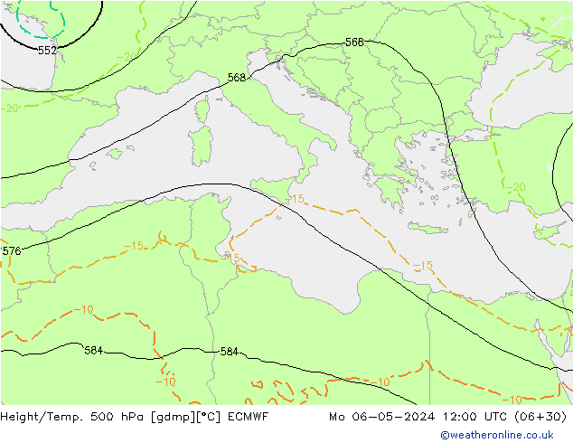 Z500/Yağmur (+YB)/Z850 ECMWF Pzt 06.05.2024 12 UTC