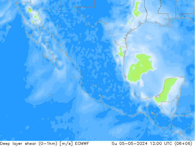 Deep layer shear (0-1km) ECMWF dom 05.05.2024 12 UTC