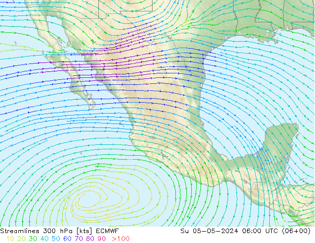 Línea de corriente 300 hPa ECMWF dom 05.05.2024 06 UTC