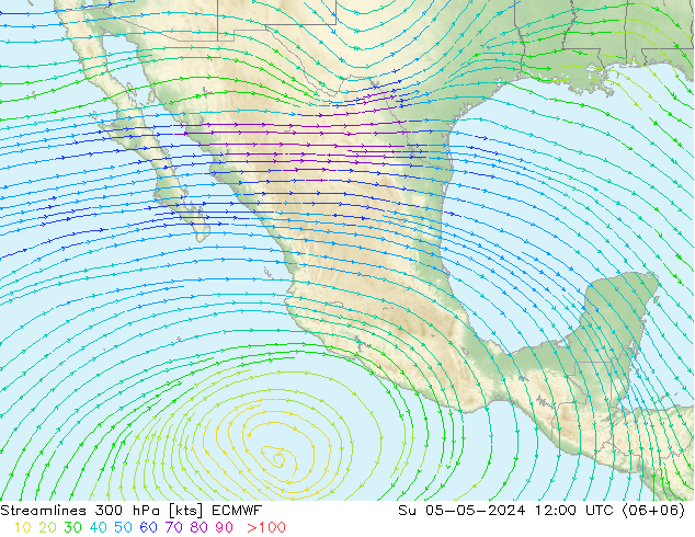 Línea de corriente 300 hPa ECMWF dom 05.05.2024 12 UTC