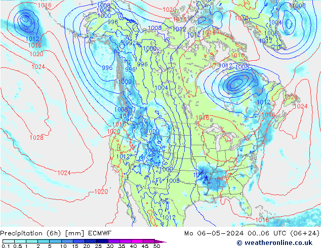 Z500/Rain (+SLP)/Z850 ECMWF pon. 06.05.2024 06 UTC