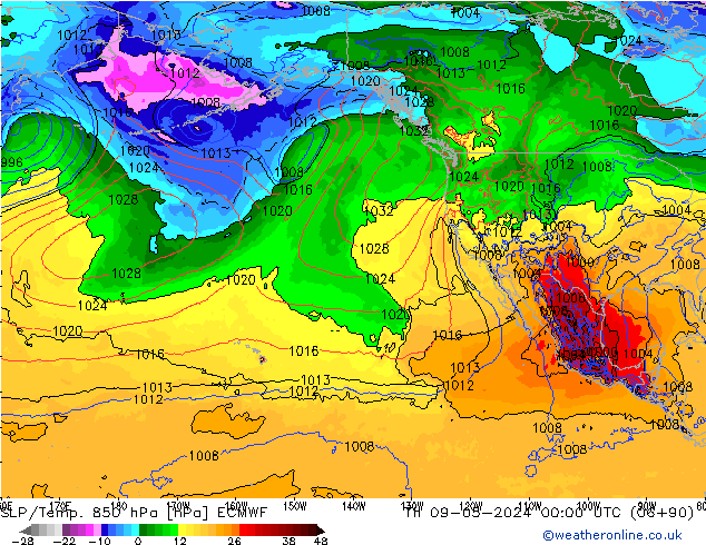 SLP/Temp. 850 hPa ECMWF Qui 09.05.2024 00 UTC