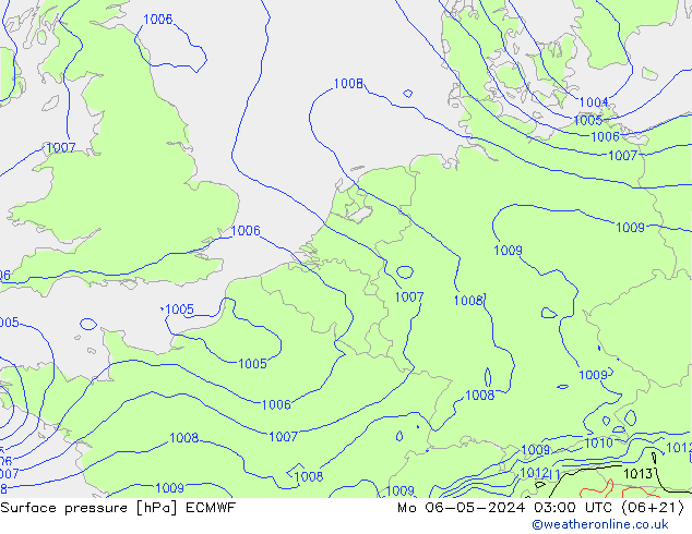Atmosférický tlak ECMWF Po 06.05.2024 03 UTC