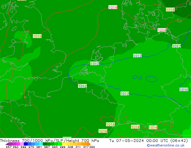 Thck 700-1000 hPa ECMWF Út 07.05.2024 00 UTC