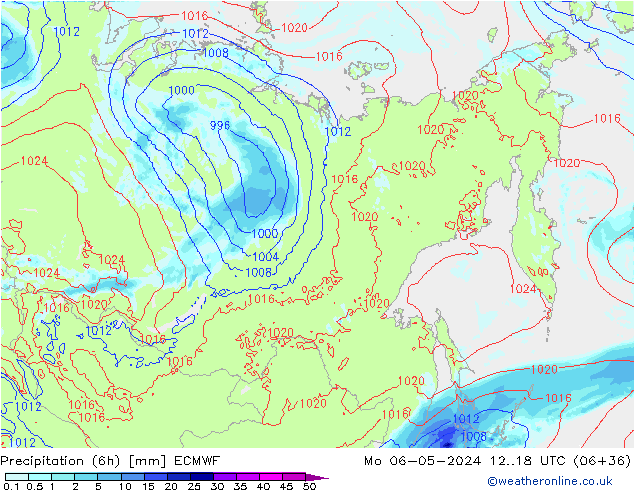 Z500/Rain (+SLP)/Z850 ECMWF pon. 06.05.2024 18 UTC