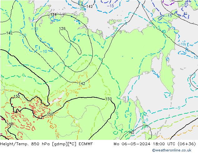 Z500/Rain (+SLP)/Z850 ECMWF pon. 06.05.2024 18 UTC