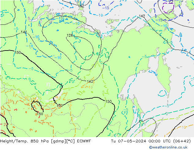 Z500/Rain (+SLP)/Z850 ECMWF wto. 07.05.2024 00 UTC