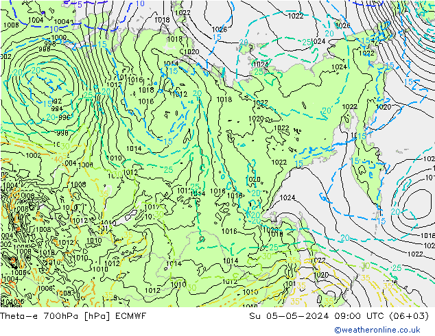 Theta-e 700hPa ECMWF Ne 05.05.2024 09 UTC