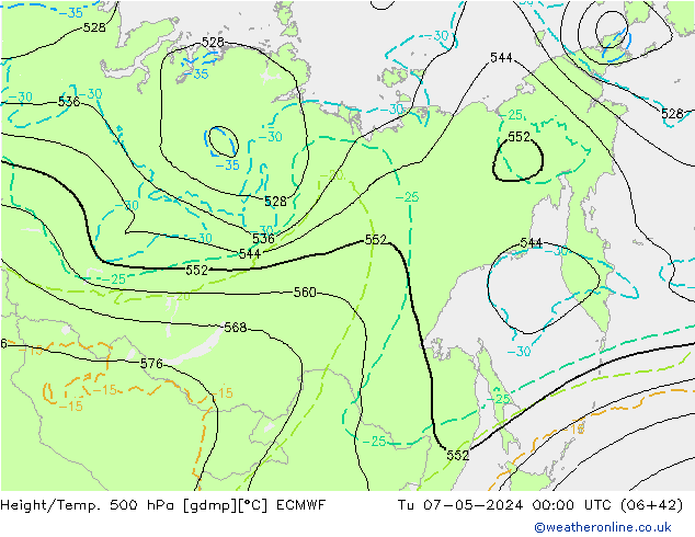 Z500/Regen(+SLP)/Z850 ECMWF di 07.05.2024 00 UTC