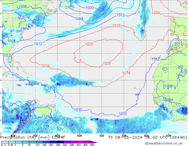 Precipitation (6h) ECMWF Th 09.05.2024 00 UTC