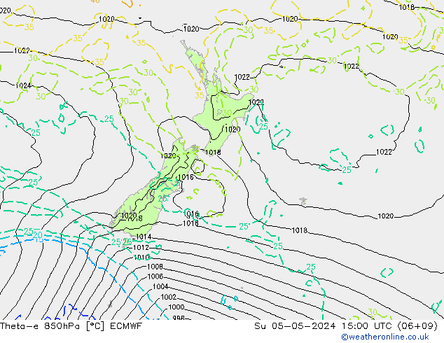 Theta-e 850hPa ECMWF Su 05.05.2024 15 UTC