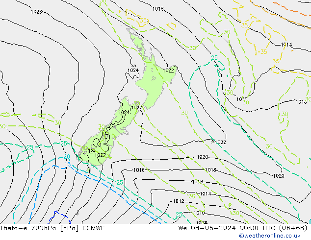 Theta-e 700hPa ECMWF  08.05.2024 00 UTC