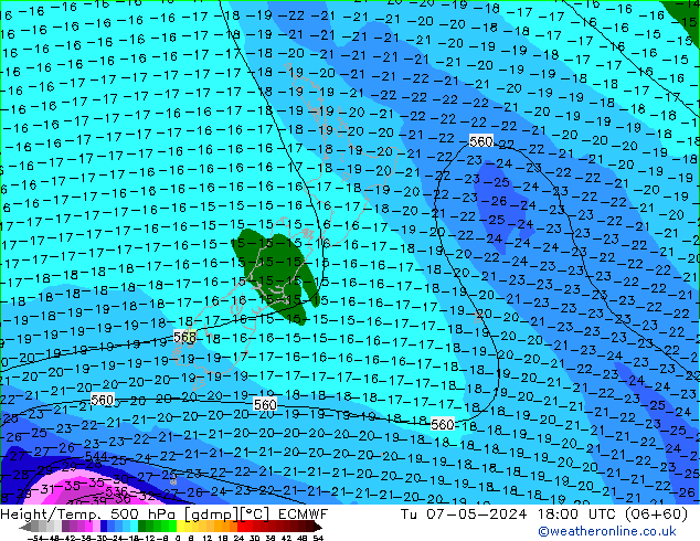 Z500/Rain (+SLP)/Z850 ECMWF  07.05.2024 18 UTC