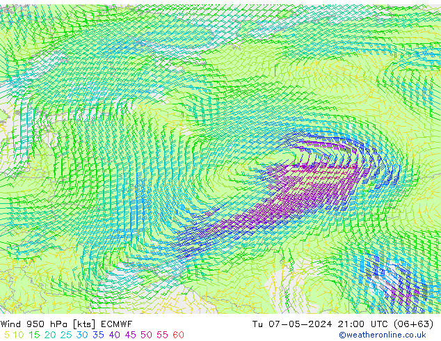 Rüzgar 950 hPa ECMWF Sa 07.05.2024 21 UTC