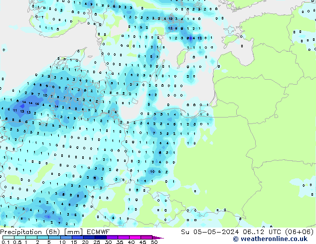 Precipitazione (6h) ECMWF dom 05.05.2024 12 UTC