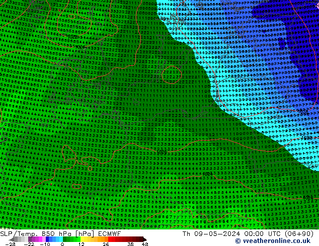 SLP/Temp. 850 hPa ECMWF Qui 09.05.2024 00 UTC