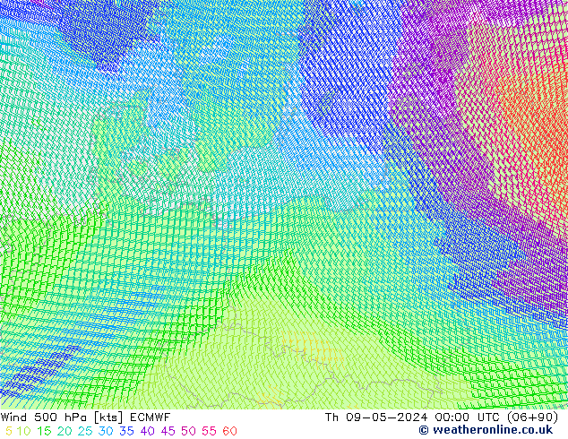 Vento 500 hPa ECMWF Qui 09.05.2024 00 UTC