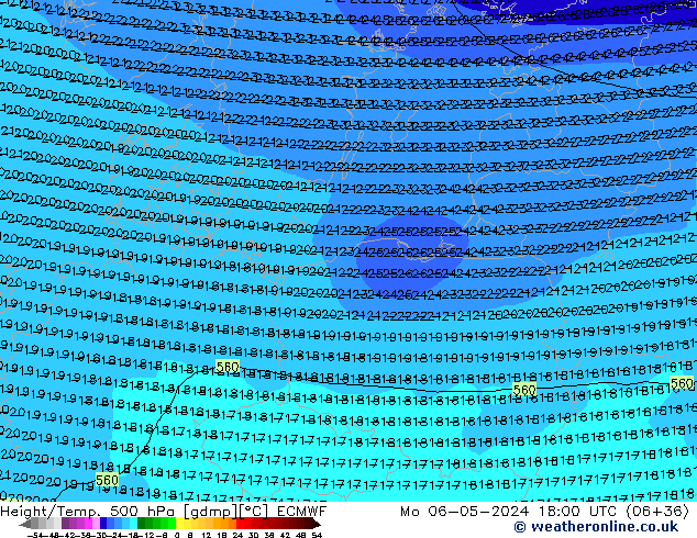 Z500/Rain (+SLP)/Z850 ECMWF Mo 06.05.2024 18 UTC