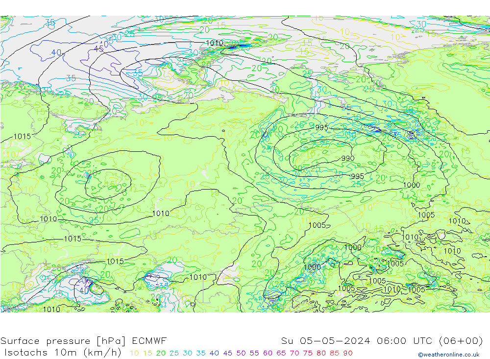 Isotachs (kph) ECMWF Вс 05.05.2024 06 UTC