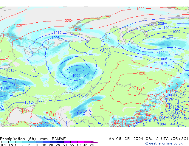 Z500/Rain (+SLP)/Z850 ECMWF Mo 06.05.2024 12 UTC