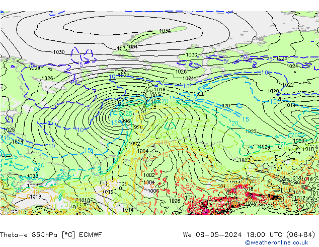 Theta-e 850hPa ECMWF St 08.05.2024 18 UTC