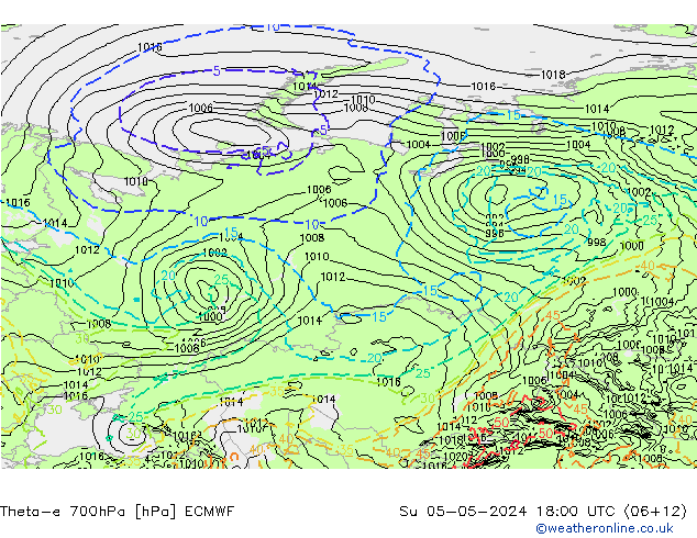 Theta-e 700hPa ECMWF nie. 05.05.2024 18 UTC