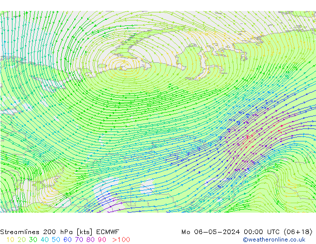 Linha de corrente 200 hPa ECMWF Seg 06.05.2024 00 UTC