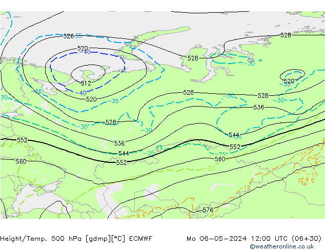 Z500/Rain (+SLP)/Z850 ECMWF Mo 06.05.2024 12 UTC