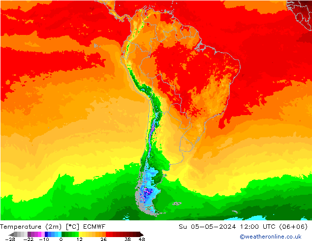 mapa temperatury (2m) ECMWF nie. 05.05.2024 12 UTC